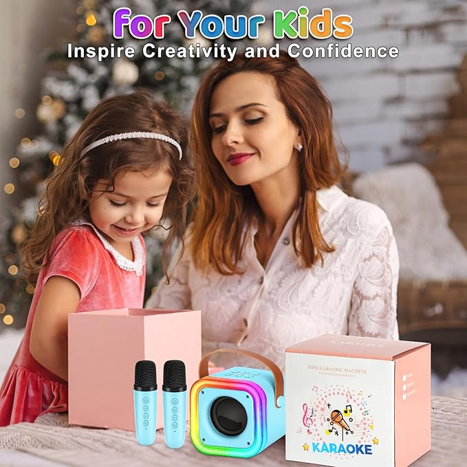 Mini Karaoke Machine for Kids, Girl Toys Gifts, Kids Karaoke Wireless Microphone for 4,5,6,7,8,9,10,11,12 Years Old Boys and Girls Christmas Party Gifts Toys (Blue)
