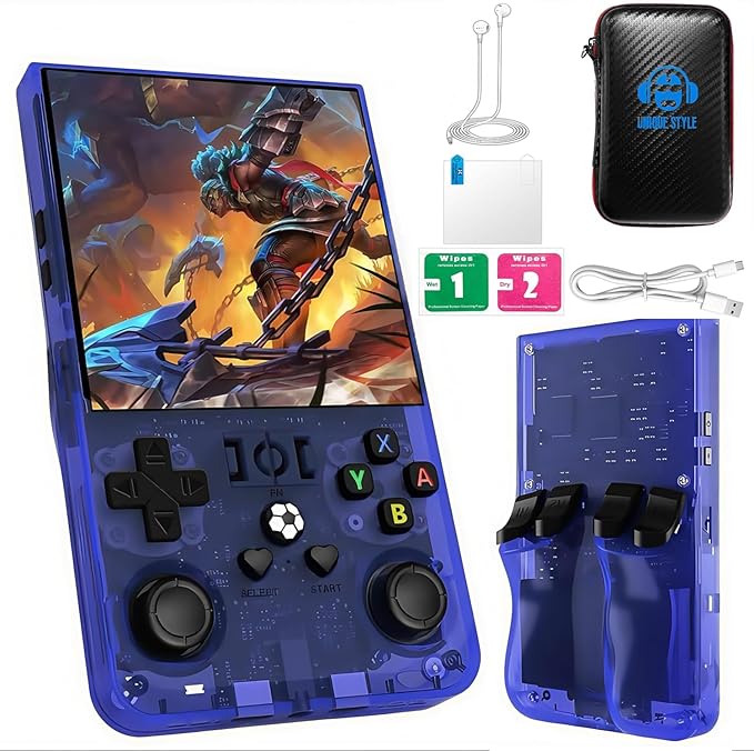 R36MAX Retro Handheld Game Console 2025 Upgraded,64GB Built-in 18,000+ Classic Games,Portable Open Source Linux System,4.0-inch 4K HD IPS Screen & Video Player (Blue 64G)