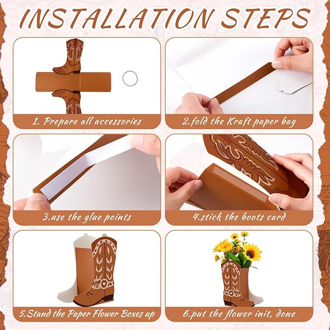12 Set Western Cowboy Boots Flower Boxes Centerpiece Boot Shape Gift Boxes Party Decoration Vase Centerpieces for Tables for Rodeo Birthday Baby Shower Wedding Supplies