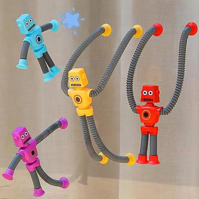 Limpskys 4Pcs Suction Cup Robot Toy,Robot Toys for Kids 3-5 5-7,Autism Sensory Products,Sensory Toys for Kids with Autism