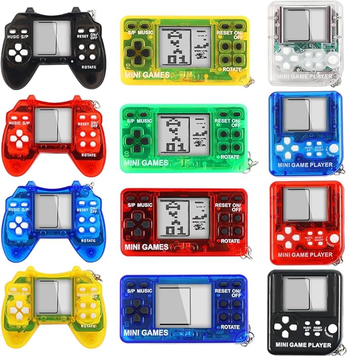 12pcs Video Game Party Favors, Mini Gaming Party Favors, Video Game Keychains, 8-bit Handheld, Birthday Party Supplies for Kids, Return Gifts for Birthday Party Decorations Supplies