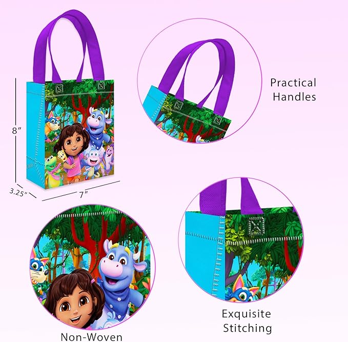 Nickelodeon Dora the Explorer Party Favor Bags Set – 24 Pack 8" Goodie Bags for Kids Bulk Reusable Mini Totes | Dora the Explorer Birthday Party Supplies
