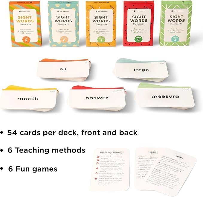 Think Tank Scholar 180 Preschool Flash Cards & 520 Sight Words Flash Cards Bundle - 10 Different Packs of Learning Cards.