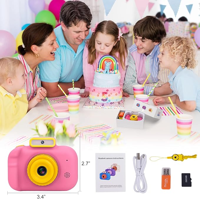 Kids Camera, Toddler Selfie Digital Pink Camera Birthday Toys Gift for Girls Age 3-9, Portable Kids HD Digital Video Recorder with 32G SD Card, Toys for 3 4 5 6 7 8 9 Year Old Kids