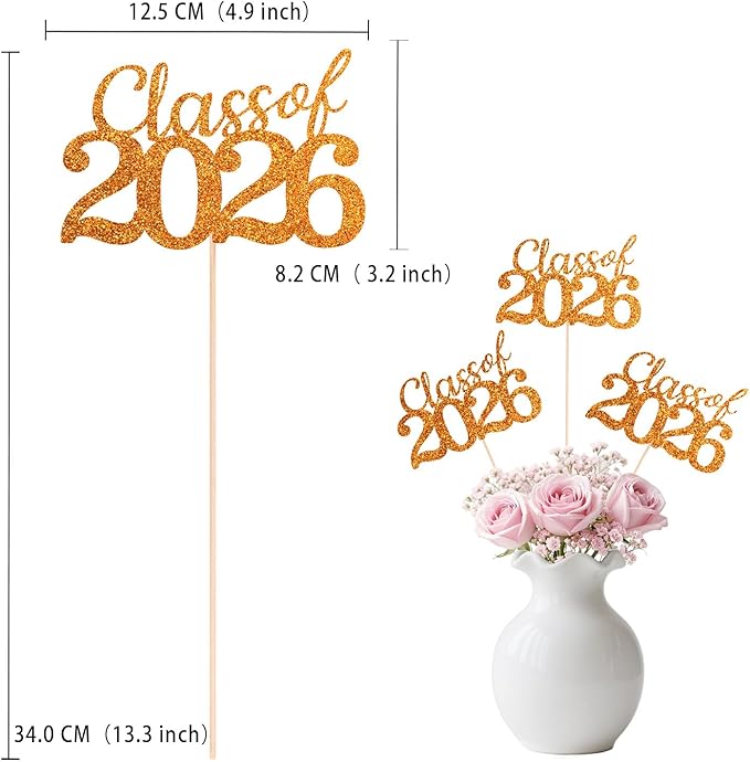 Orange Class of 2026 Double-sided Graduation Table Centerpieces, 12 Pcs Grad Party Decorations with Sticks, Graduation 2026 Party Supplies for Table Decor