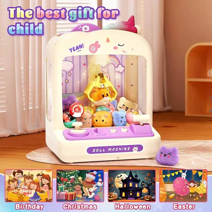 55 PCS Claw Machine for Kids, Vending Machine with Lights Sound, Electronic Prize Dispenser for Kids Girls, Claw Toys Game Gifts for 4 5 6 7 8 Years Old Girls Boys