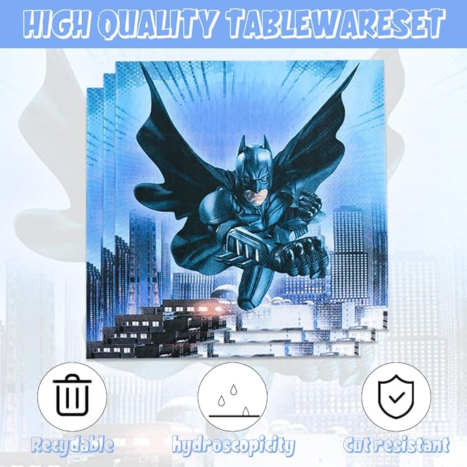 40pcs Batmans Birthday Party Decoration include Napkins,Plates, for batmens Birthday party Supplies (bat)