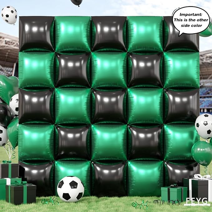 Metallic Green Silver and Black Soccer Square Foil Balloons Wall,19 Inches Foil Balloons Tunnel Arch Garland Kit for Boy Sports Soccer Theme Birthday Party Decorations