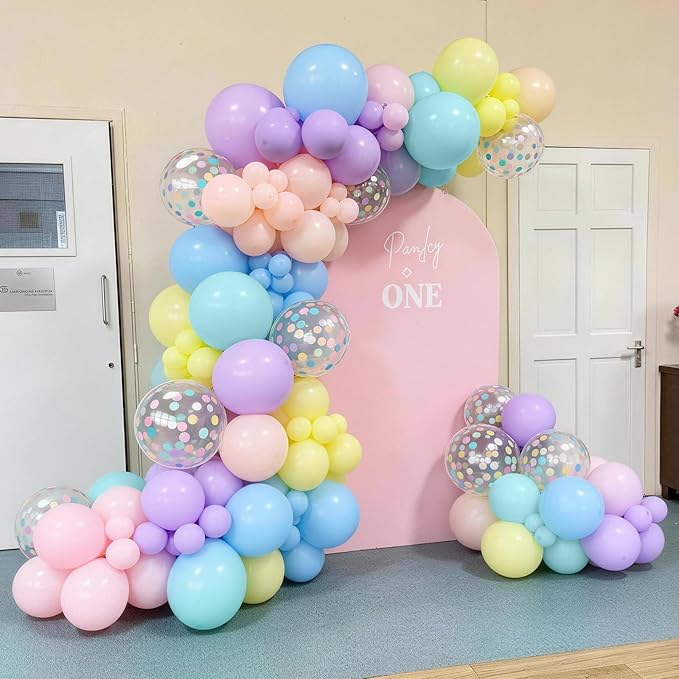Pastel Balloons, 12 Inch Rainbow Macaron Pink Blue Teal Yellow Purple Apricot Assorted Balloon whit Colorful Confetti Clear Balloon for Easter Birthday Bridal Baby Shower Wedding Tea Party Decor