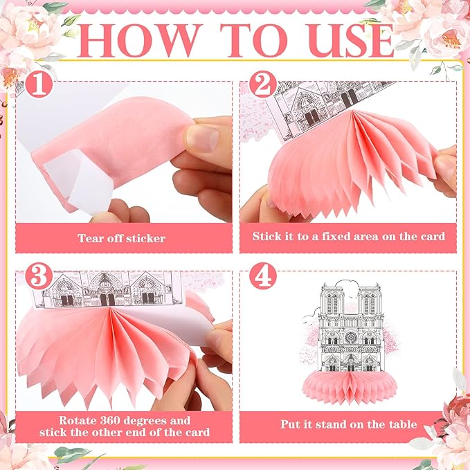 12 Pcs Paris Party Decorations Eiffel Tower Honeycomb Table Centerpieces Pink Perfume Hot Air Balloon Bicycle Paris Table Topper Decoration for French Birthday Party Favors Supplies