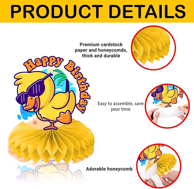 9PCS Rubber Duck Honeycomb Centerpieces Themed Birthday Party Decorations Yellow Duck Animals Centerpiece Table Decoration Party Favors Decor Supplies Gifts for Boys Girls Men Women
