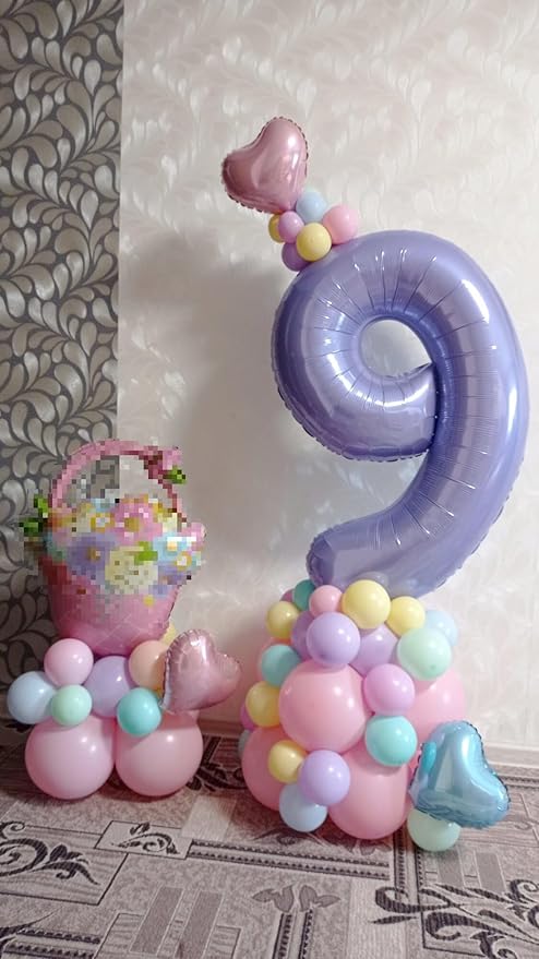 40 Inch Big Lavender 9 Balloon Number, Jumbo Giant Happy 9th 19 29 39 49 99 Birthday Party Decorations, Lilac Large Nine Mylar Foil Anniversary Birthday Party Engagement Decorations