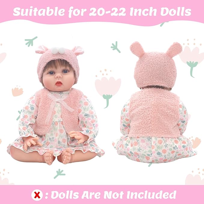 Reborn Doll Clothes for 20-22 Inch Dolls, 3 Sets 20 Inch Baby Doll Clothes Accessories 10 Pcs with Dress Coat Outfits, Headbands, Socks, Top and Pants for 20"- 22" Baby Dolls