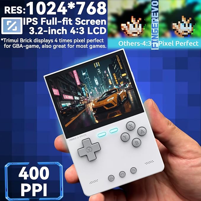 Trimui Brick Handheld Game Console 3.2-inch 1024 * 768 IPS Screen 3000mAh Trimui-brick Opensource System with Portable Case and Screen Protector White