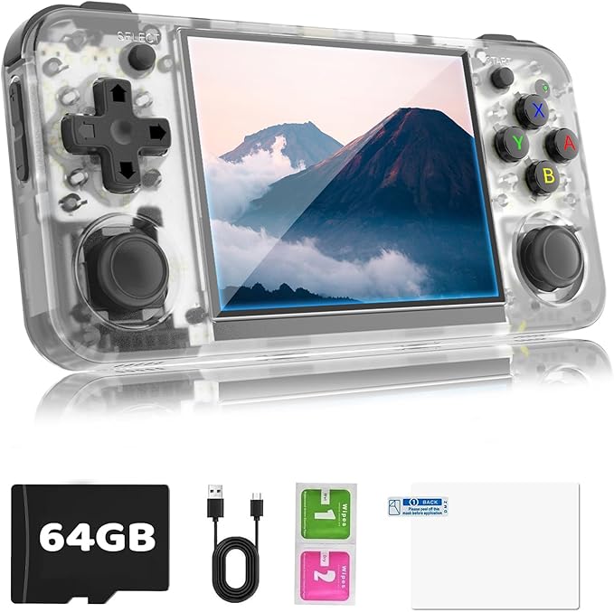 RG35XX H Retro Game Console,3.5 Inch IPS Screen Built-in 64GB TF Card,with 3300mAh Battery Linux System Games Consoles,Support HD and TV Output Casual Game Console(White)