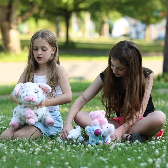 Pig Stuffed Animal Plush 5Pcs - Mommy Spotted 16" with 4 Little Piggy in Her Zippered Tummy - Cute Plushie Toy Gift for Girls and Kids