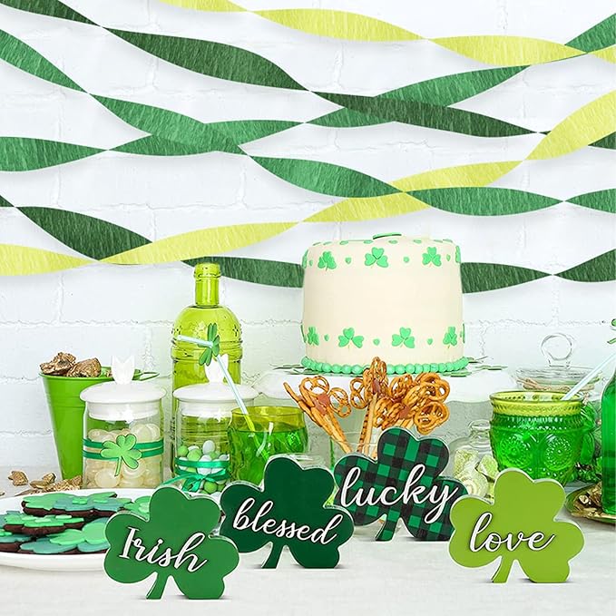 Green Streamers Party Decorations, 6 Rolls Crepe Paper for St Patricks Day Decorations Wedding Birthday Baby Shower Decorations Craft Supplies(1.8 Inch x 82Ft/Roll)