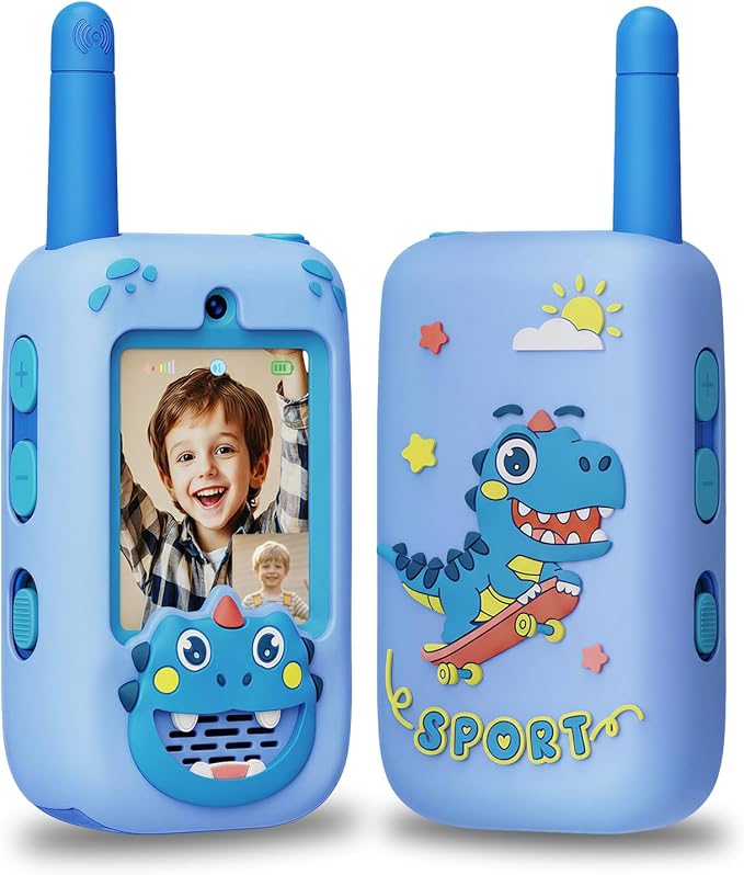 Video Walkie Talkies for Kids, Rechargeable 2 Pack Long Range Two Way Radios with 4 Voice Changer Effects, Toys for Boys Girls Ages 3-12, Outdoor Camping Birthday