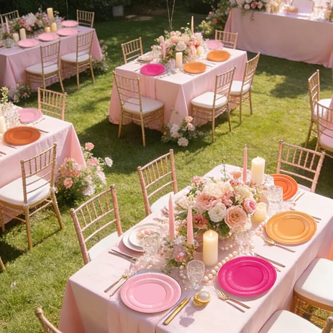 Pink and Orange Party Decorations,180pcs Sunset Tropical Pink Orange Plates and Napkins Tableware Sets for Birthday,Baby Shower, Bachelorette Party,Serves 60