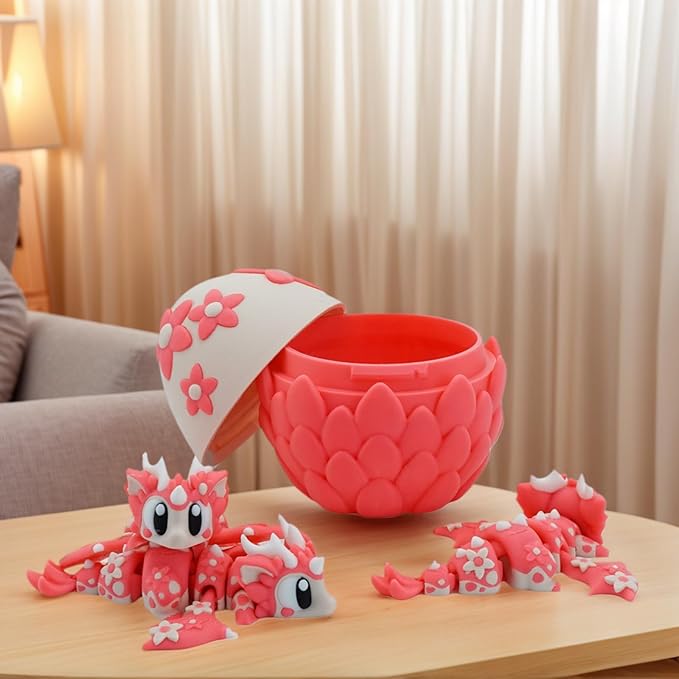 Collectible Pink Dragon Figure with Surprise Egg – 3D Printed Articulated Fantasy Toy – Cute Desk Companion & Unique Gift for Kids & Adults(Pink 1 Egg and 3 Dragons)