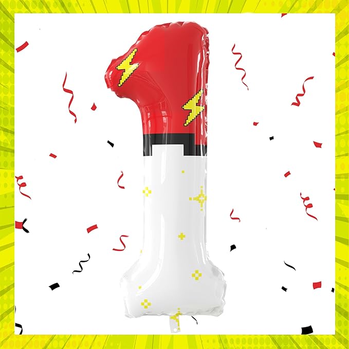 40 Inch Red White Cartoon Theme Number Balloons Large Birthday Party Number Balloons Cartoon Animation for Kids Birthday Party Decoration Supplies (Number 1)