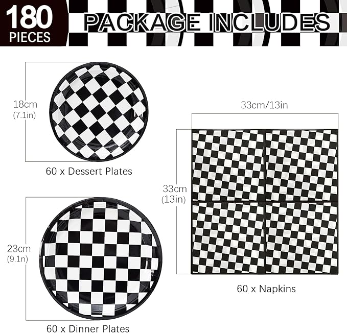 180Pcs Race Car Party Supplies Paper Plates and Napkins Serve 60 Disposable Tableware Set for Birthday Party Decorations Game Day Family Holiday Sports Events