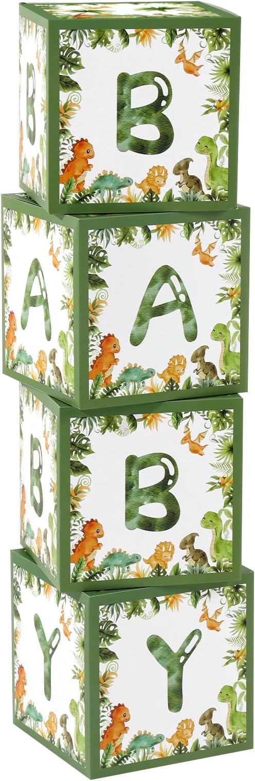 Dinosaur Baby Shower Decorations Box - Green Jungle Dinosaur Baby Boxes for Boys，Dinosaur Birthday Party Boxes Block for Woodland Safari Baby Shower Supplies Photo Props Backdrop