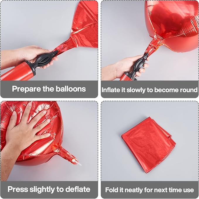 PartyWoo Red Foil Balloons 6pcs 22 Inch Large Round Foil Big Giant 4D Jumbo Inflatable Mirror Ball Mylar Balloons for Graduation Birthday Anniversary Casino Cherry Citizenship Party Decorations