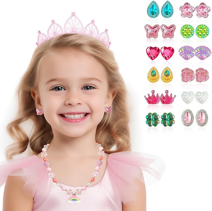 24 Pairs Clip On Earrings Little Girl Party Favor Princess Clip on Earrings Dress Up Pretend Play Earrings for Little Girl Kids Toddlers Jewelry Set