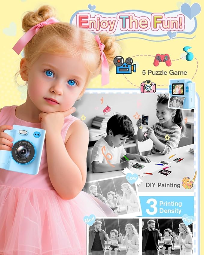 Mason & Friends Kids Instant Print Camera – 1080P HD Digital Camera for Boys & Girls Ages 3–10 | Photo, Video, Music & Games | Includes 32GB SD Card – Perfect Birthday (Blue)