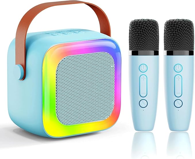 Mini Karaoke Machine for Kids Teen Adults, Kids Karaoke Machine with 2 Wireless Microphones and LED Lights Toys for Party, Home, Gifts for 4 5 6 7 8 9 10 11 12+ Years Girls Boys(Blue)