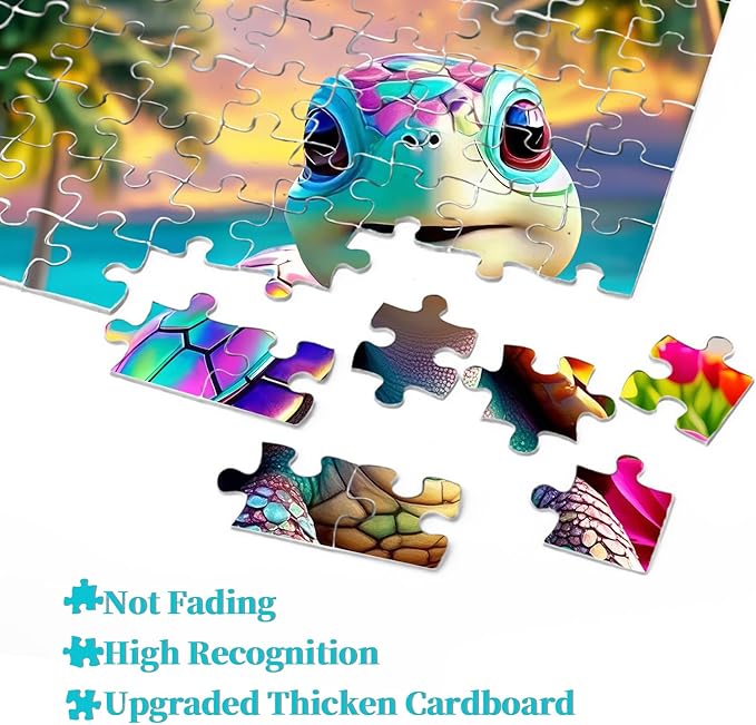 Rainbow Turtle Puzzles for Adults 1000 Pieces, PICKFORU Summer Turtle Beach Jigsaw Puzzle, Impossible Challenging Seaside Flower Animal Theme as Home Decor