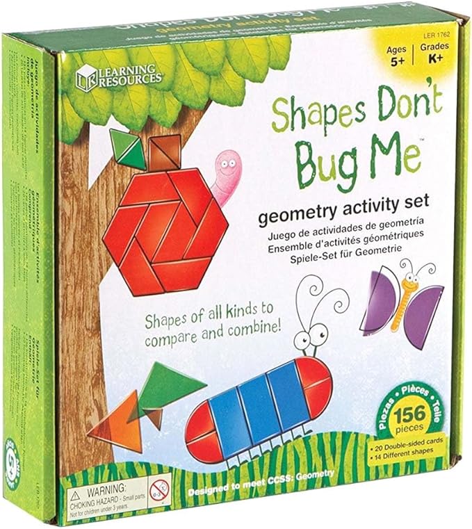 Learning Resources Shapes Don't Bug Me - Geometry Activity Set - 136 Pieces, Ages 5+ Learning Math Games for Kids, Back to School Activities, Classroom Games for Teachers