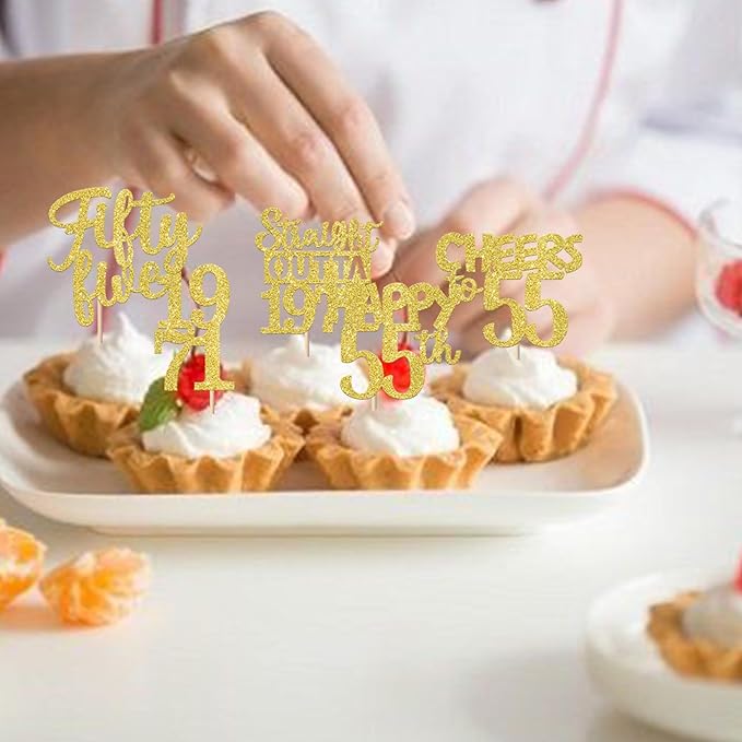30PCS Straight Outta 1971 Cupcake Toppers Gold Glitter Fifty Five Happy 55th Birthday Cupcake Picks Cheers to 55 Years Cake Decorations for 55th Birthday Anniversary Party Decoration Supplies