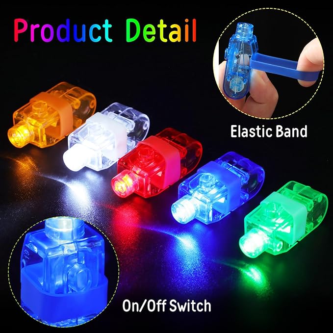 Chivao 200 Pcs LED Finger Lights Mini Finger Flashlights Light up Ring Sticks for Adults Glow in The Dark Party Favors Birthday Rave Party Supplies, 5 Colors