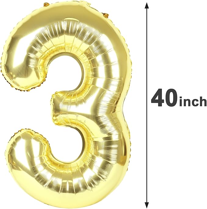 40 Inch Light Gold 3 Large Number Balloon, 3 13 23 30 33 36 Champagne Gold Birthday Party Decorations, Number Three Foil Balloons for Anniversary Party Graduations Celebration Supplies
