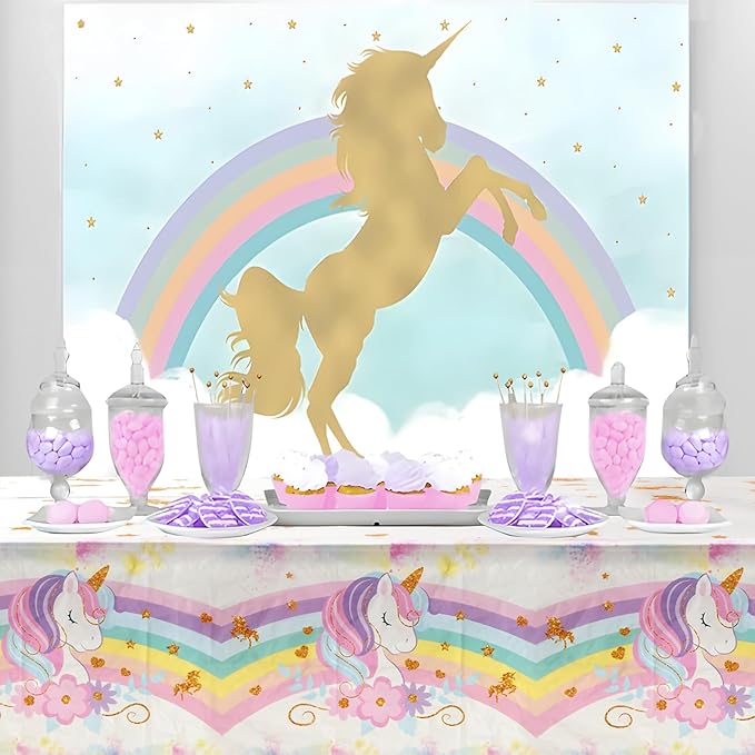 3PCS Unicorns Tablecloths for Birthday Decoration, Unicorn Party Decorations Pastel Rainbow DisposableTable Covers for Kids Girls Baby Shower Birthday Party Supplies, 51.2X 86.6inch