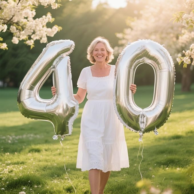 40 Inch Silver Number 40 Digital Balloon,Jumbo Mylar Foil Helium Balloon for 40 Balloons for Birthday Party,Wedding Anniversary Party Decorations