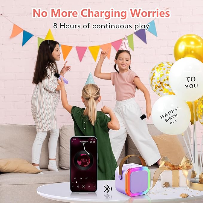 Mini Karaoke Machine for Kids: Voice Changer Bluetooth Karaoke Speaker with 2 Wireless Microphones - Birthday Gifts for 4 5 6 7 8+ Year Old Girls