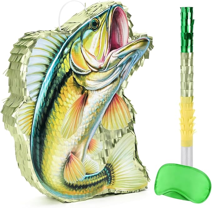 WERNNSAI Fish Piñata - Fishing Game Piñata Ocean Piñata Under the Sea for Boy Adult Party Decoration Summer Pool Party Game Supplies Favors with Bat Blindfold