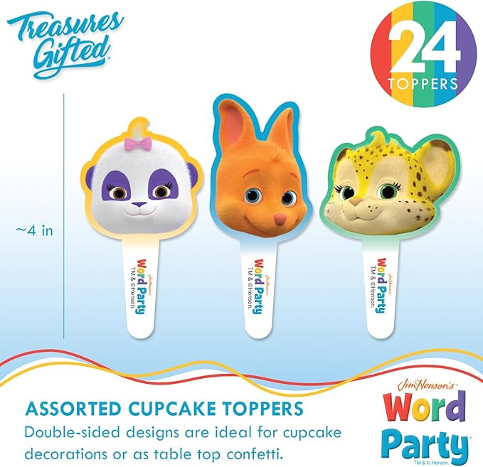 Jim Henson's Word Party Cake Topper Set - (1) Cake Topper & (24) Cupcake Toppers & Wrappers - Birthday Party Supplies