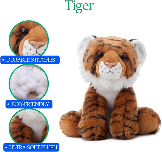 The Petting Zoo Tiger Stuffed Animal, Gifts for Kids, Wild Onez Zoo Animals, Tiger Plush Toy 9 inches (Pack of 2)