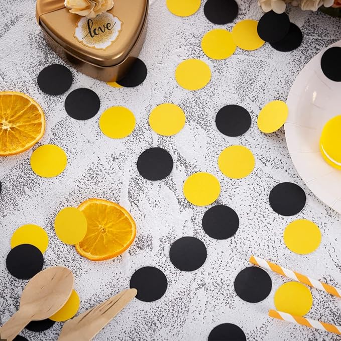 Black and Yellow Confetti Table Decoration for Birthday Graduation Baby Shower Mom to Bee Party Theme Party,1.2 inch in Diameter,200 Counts