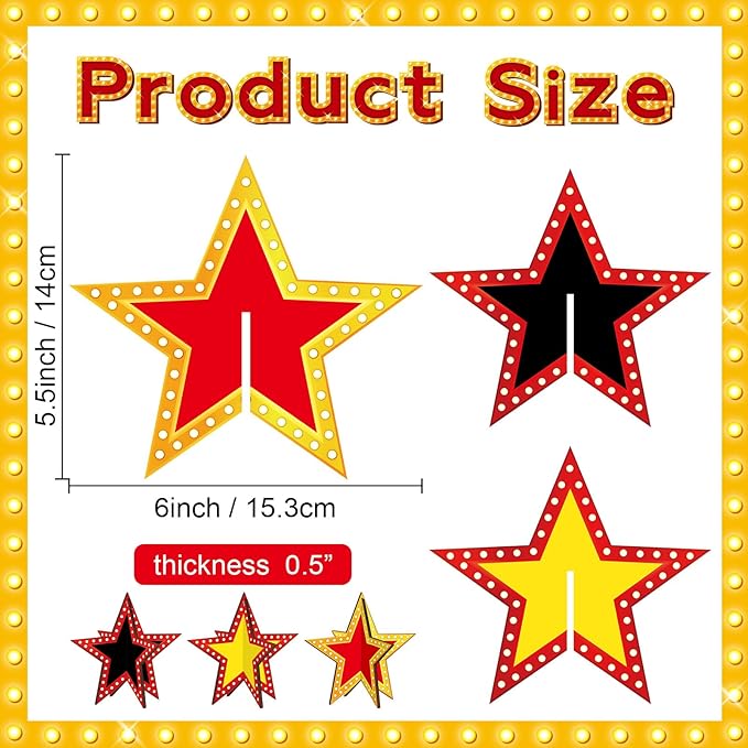 Star Centerpieces Movie Night Party Decorations 3D Star Movie Night Wooden Centerpieces Cinema Birthday Table Wooden Sign for Red Carpet Film Show Theme Birthday Party Favors Supplies