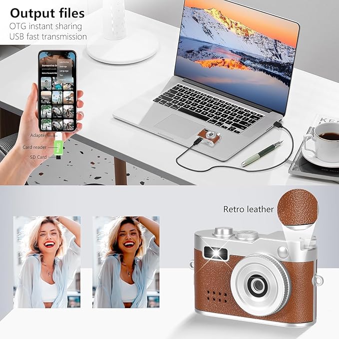 Mini Digital Camera with 32GB Card–Y2K-Style FHD 1080P Mini Retro Camera with Charging Base & Keychain Cameras Design. 1.4" LCD Screen,Vintage Cameras Ultra-Compact,Kids Camera Toys. (Brown)