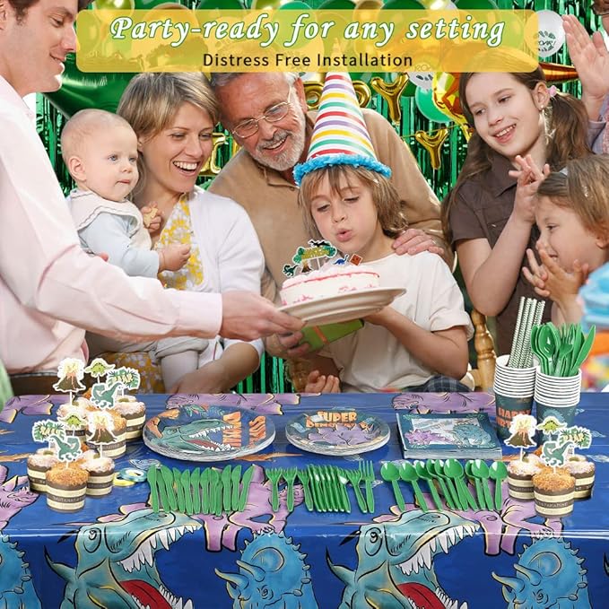 Dinosaur Birthday Party Supplies Kit For Boys, Dinosaur Party Decorations-20 Guest-Include Dino Plates Cups Napkins Banner Cutlery Balloon Tablecloth Straws Toppers