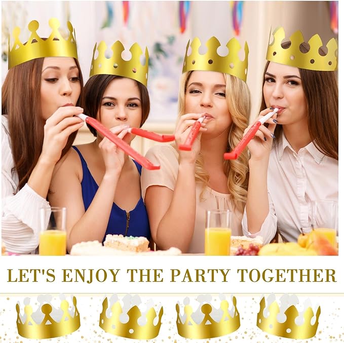 Crtiin 100 Pcs Gold Paper Crowns Birthday Party Bulk for Adults Classroom Students Hat Supplies Favors (Simple Style)