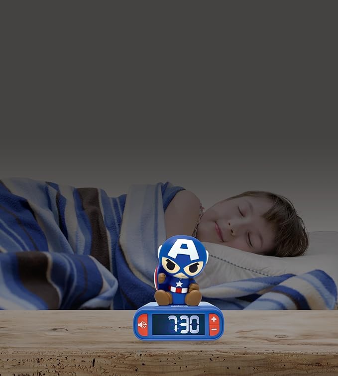 LEXiBOOK, Marvel Avengers, Avengers Nightlight Alarm Clock, Sounds and Melodies, Backlit LCD Screen, Luminous, Snooze, RL800AV1
