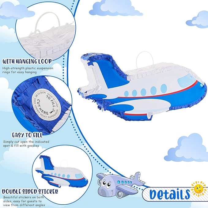 Airplane Piñatas for Birthday Party Plane Piñata with Stick, Blindfold, Confetti for Adults Birthday Baby Shower Party Supplies