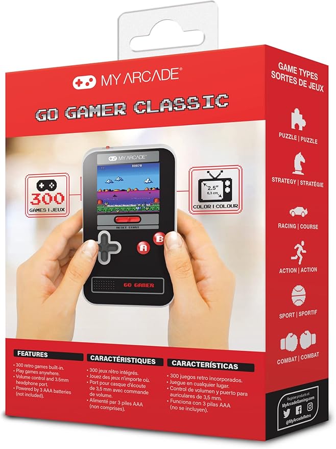 My Arcade Go Gamer Classic-RED: Portable Electronic Game Console with 300 Games, Full Color 2.5" Screen-Fun for The Whole Family (DGUN-3909)